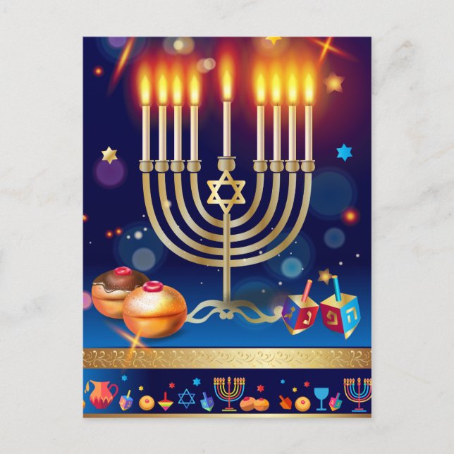 Cartão Postal Feliz Hanukkah Belo Feriado Judeu (Frente)