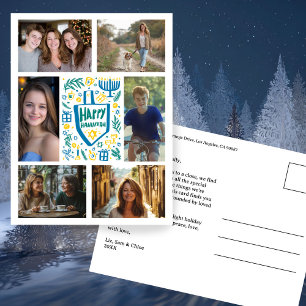 Cartão Postal FELIZ HANUKKAH Doodle CUSTOM 6 PHOTO Holiday