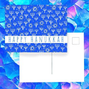 Cartão Postal Feliz Hanukkah Estrela de Davi Menorá Azul PERSONA