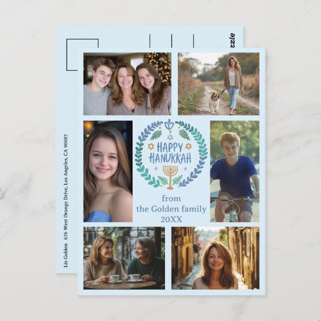 Cartão Postal FELIZ HANUKKAH Feriado 6 FOTO PERSONALIZADO, desen (Frente/Verso)