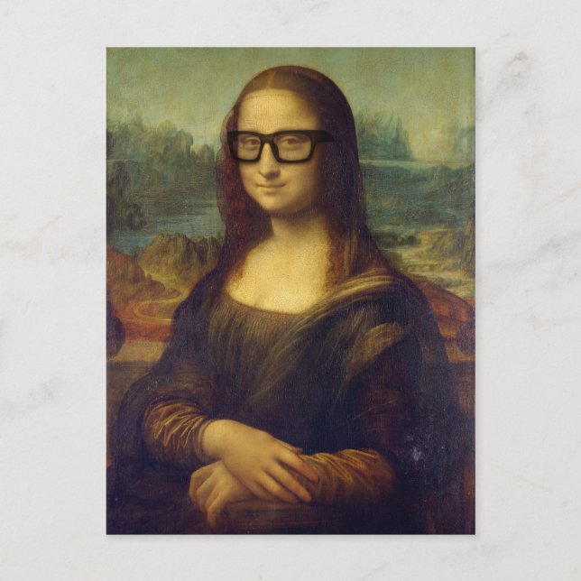 Cartão Postal Feliz Hipster Mona Lisa em Óculos de Hipster Legal (Frente)
