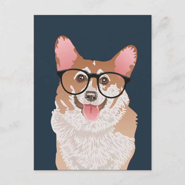 Cartão Postal Feliz Hipster Pembroke Welsh Corgi (Frente)