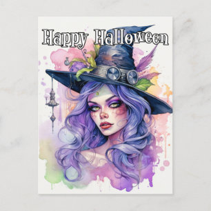Cartão Postal Feliz Ilustração da Bruxa Salem do Halloween