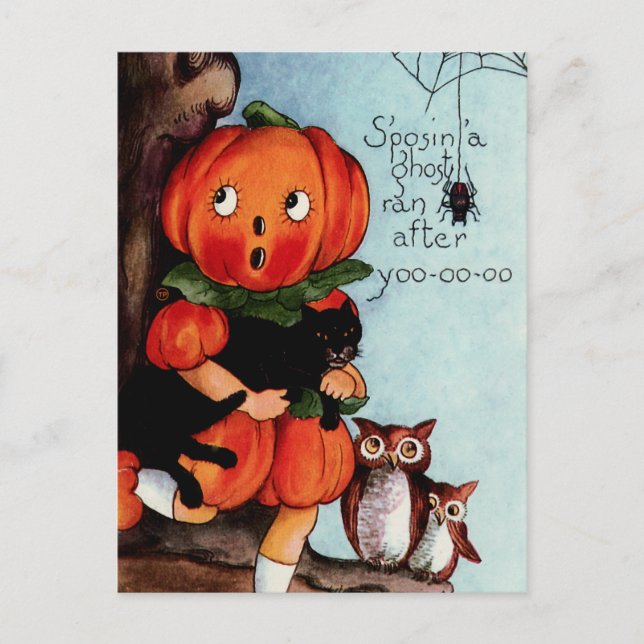 Cartão Postal Feliz Ilustração de Vintagem de Halloween (Frente)