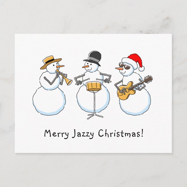 Cartão Postal Feliz Jazzy Natal Engraçado Snowman Jazzband (Frente)