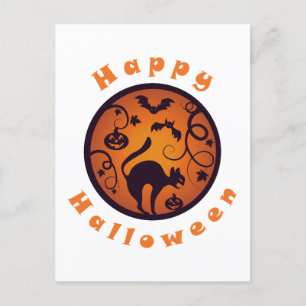 Cartão Postal Feliz lanterna do Halloween aranhas e morcegos neg