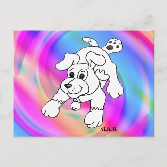 Cartão Postal Feliz Lápis de Carvão Desenho Lineart (Frente)