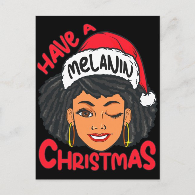 Cartão Postal Feliz Melanin Feliz de Natal X-mas Black Sista (Frente)