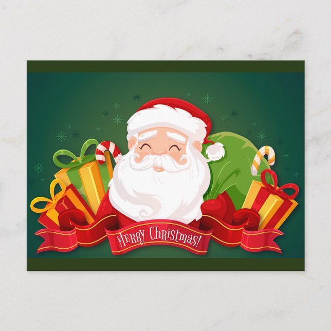 Cartão Postal Feliz Natal (Illustration of Santa Claus with a white beard and red hat!)