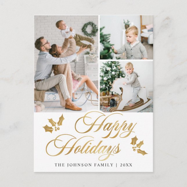 Cartão Postal Feliz Natal 3 FOTO Felizes Feriados Saudação Po (Frente)