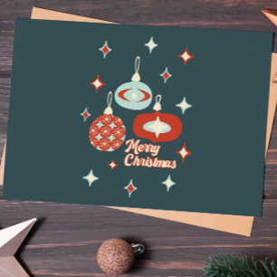 Cartão Postal Feliz Natal Adornos Modernos de Meados do Século