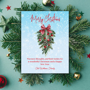 Cartão Postal feliz natal árvore de natal com aquarela na neve