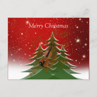 Cartão Postal Feliz Natal - Árvore de Natal com Violino