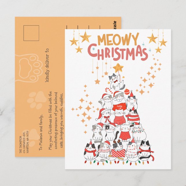 Cartão Postal Feliz Natal Árvore de Natal Meowy (Frente/Verso)