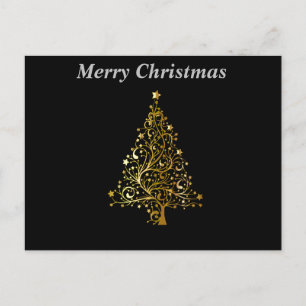 Cartão Postal Feliz Natal, Árvore Negra e Dourada
