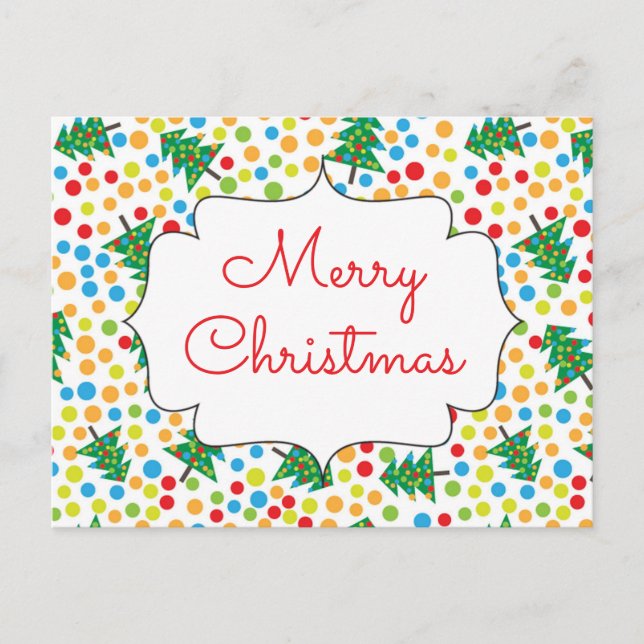 Cartão Postal Feliz Natal Árvores e Luzes Retro Feriado (Frente)