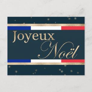 Cartão Postal Feliz Natal Bandeira Francesa em Azul Natal