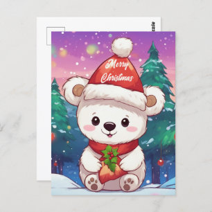 Cartão Postal Feliz Natal Bebê Polar Urso Branco