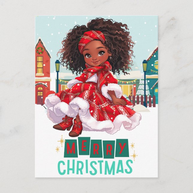 Cartão Postal Feliz Natal Black Girl Magic Melanin Xmas Divertid (Frente)