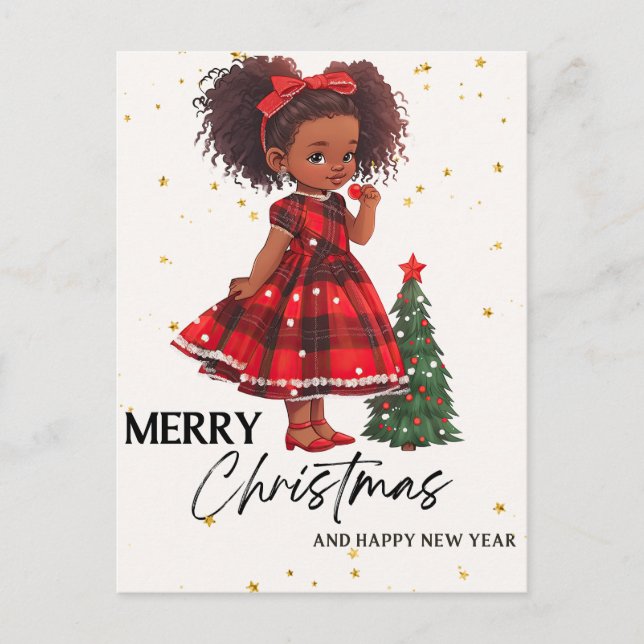 Cartão Postal Feliz Natal Black Girl Magic Melanin Xmas Divertid (Frente)