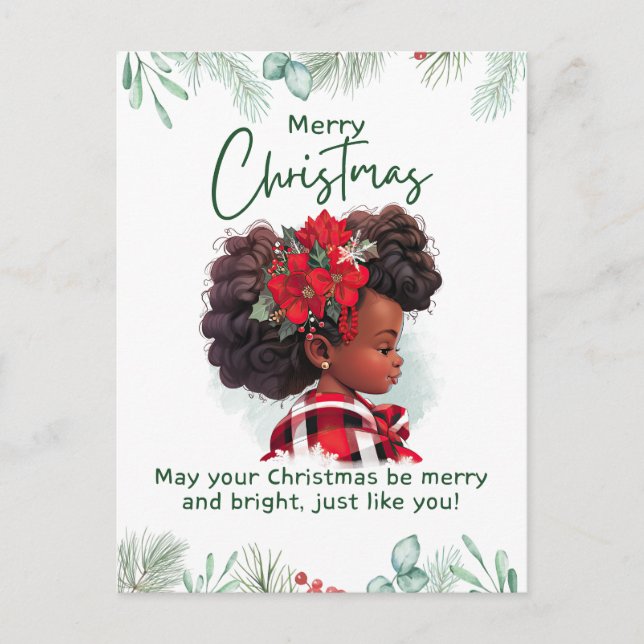 Cartão Postal Feliz Natal Black Girl Magic Melanin Xmas Divertid (Frente)