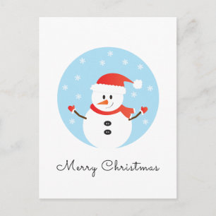 Cartão Postal Feliz Natal Boneco de Neve Flocos de Neve