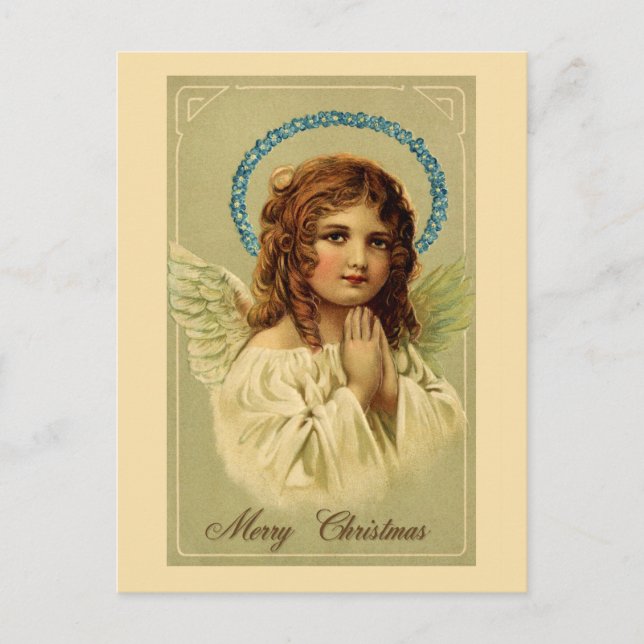 Cartão Postal Feliz Natal bonito Anjo Vintage (Frente)