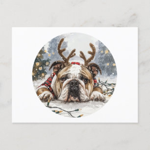 Cartão Postal Feliz Natal - Bulldog Reindeer