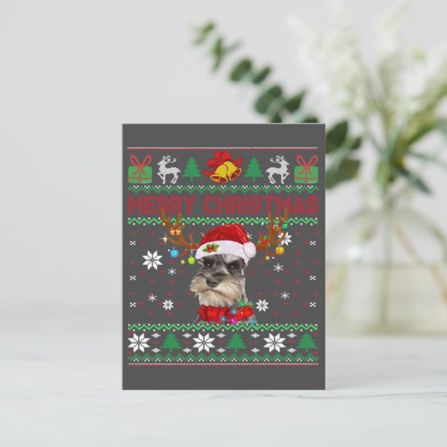 Cartão Postal Feliz Natal Cachorro Feio Schnauzer Santa Hat (Em pé/Frente)