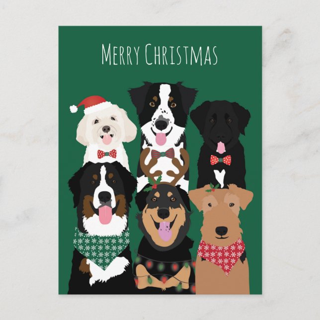 Cartão Postal Feliz Natal Cachorros Fofos  (Frente)