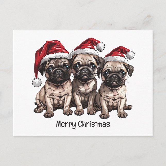 Cartão Postal Feliz Natal Cachorros Papais noeis (Frente)