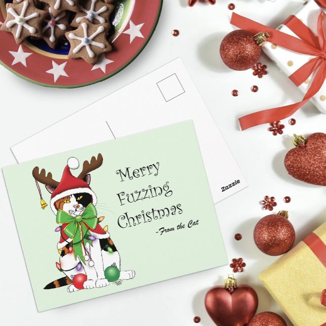 Cartão Postal Feliz Natal Calico Cat (Criador carregado)