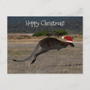 Cartão Postal Feliz Natal Canguru Vermelho Chapéu de Papai Noel