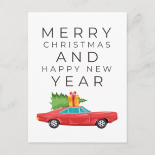 Cartão Postal FELIZ NATAL Carro Vermelho Antigo
