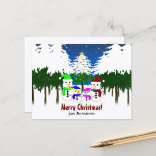 Cartão Postal Feliz Natal! Cartão-postal da família Snowman