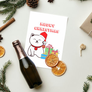 Cartão Postal Feliz Natal! Cartoon Cat Meow Design de Natal