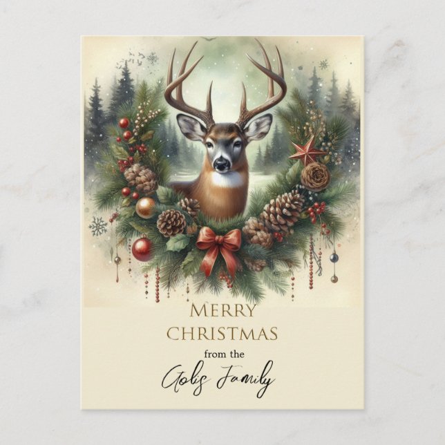 Cartão Postal Feliz Natal Cervo Feriado  (Frente)
