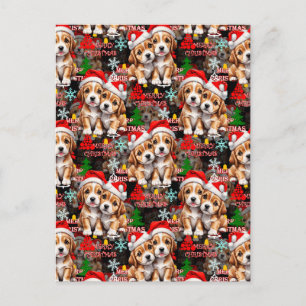 Cartão Postal Feliz Natal Chapéu do Papai Noel Cachorro Design -