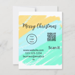 Cartão Postal Feliz Natal Código QR comercial amarelo verde