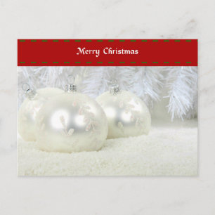 Cartão Postal Feliz Natal com Enfeites de Prata e Neve