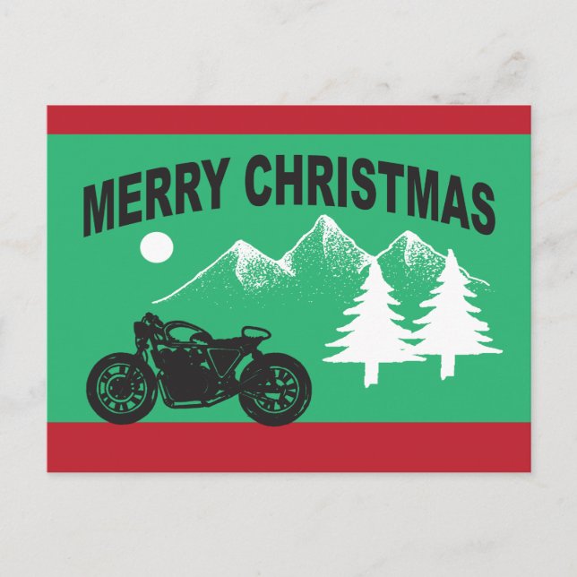 Cartão Postal Feliz Natal com Motocicletas e Montanhas (Frente)