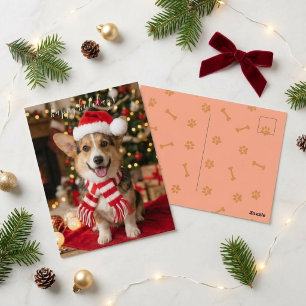 Cartão Postal Feliz Natal Corgi Sorridente de Natal