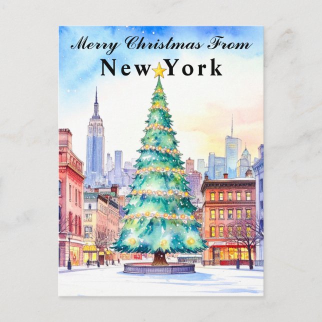 Cartão Postal Feliz Natal da Árvore de Natal de Nova York (Frente)
