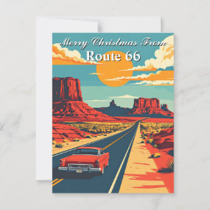 Cartão Postal Feliz Natal da estrada 66 Retro Road Trip