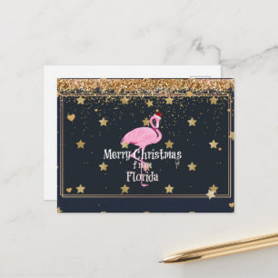 Cartão Postal Feliz Natal da Flórida, Papai Noel Flamingo