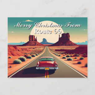 Cartão Postal Feliz Natal da Rota 66 do Deserto do Carro Retro