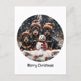 Cartão Postal Feliz Natal Dachshund Dogs Snowman