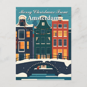 Cartão Postal Feliz Natal das Casas do Canal de Amsterdã