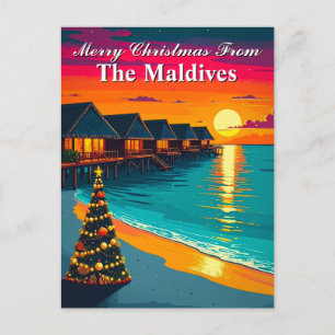 Cartão Postal Feliz Natal das Maldivas Pôr do Sol Tropical