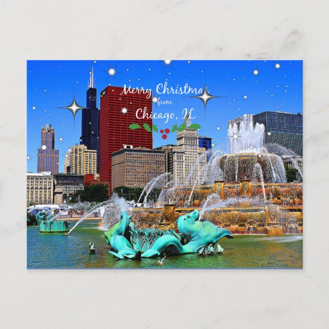 Cartão Postal Feliz Natal de Chicago (Frente)